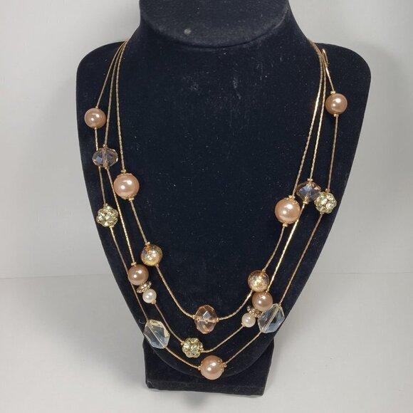 Layered Beaded  Necklace with Matching Drop Dangle Earrings in Rose Gold-tone - Picture 4 of 9